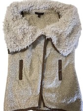 Fever Beige Faux Fur And Sherpa Lined Open Front Sleeveless Vest Women’s Size S