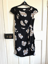 Monsoon Dress Wrap Effect Black Floral Side Zip Size 8