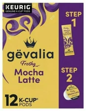 GEVALIA Mocha Latte Espresso K-Cup Coffee Pods + Froth Packets (12 Ct Box)