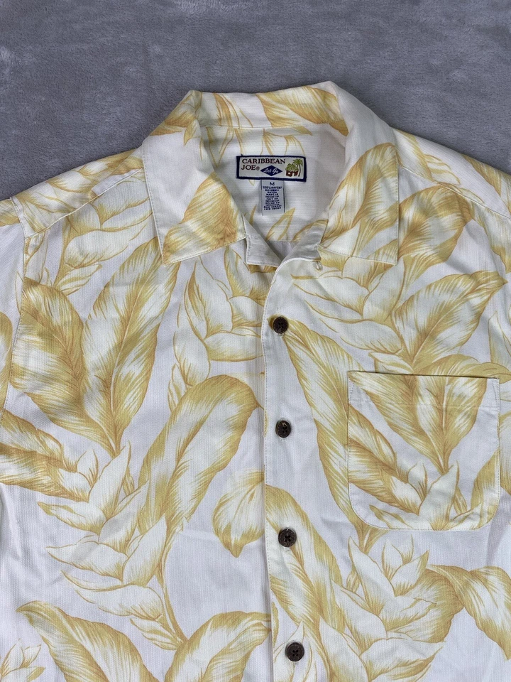 Caribbean Joe Hawaiian Shirt Men’s M Yellow Tropical Aloha Palm Leaves Button up - Image 4 of 4