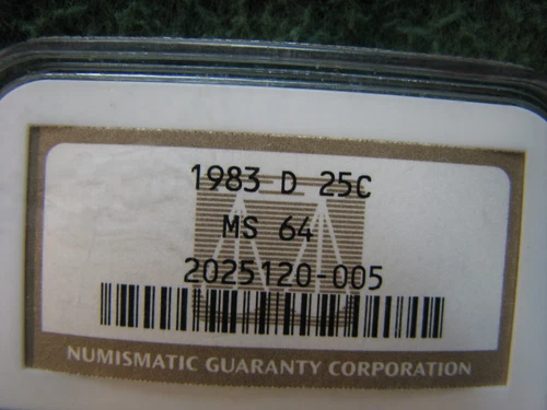 1983 D   U.S. Washington Quarter  Graded By NGC MS 64    As Shown