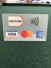 Visa Mastercard American Express Amex Discover Credit Card Countertop Sign Stand