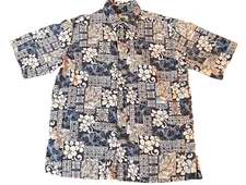 Paradise Bay Short-Sleeve Button-Up Blue Floral Hawaiian/Aloha Shirt Mens M
