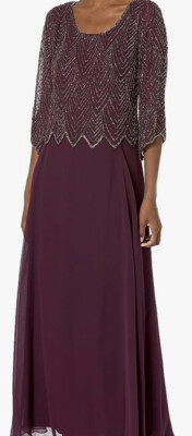 Women's J Kara Wine Sequined Formal Gown Dress Size 10P NEW W/tags