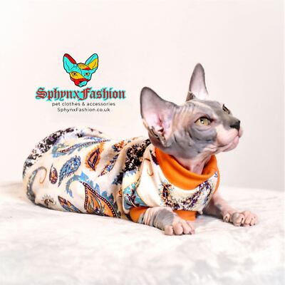 Paisley Baumwollstrick - Sphynx Katze Top, Devon Rex, Peterbald, Haustier Katze Kleidung