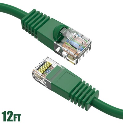 12Ft Cat5E RJ45 Network Modem LAN Ethernet UTP Molded Snagless Patch Cable Green