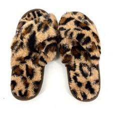 Bearpaw faux fur animal print open toe slipper 7 