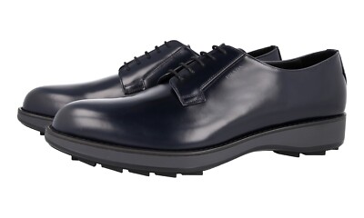 LUXUS PRADA DERBY SNEAKER SCHUHE 2EE297 BLAU LEDER NEU 10 44 44,5