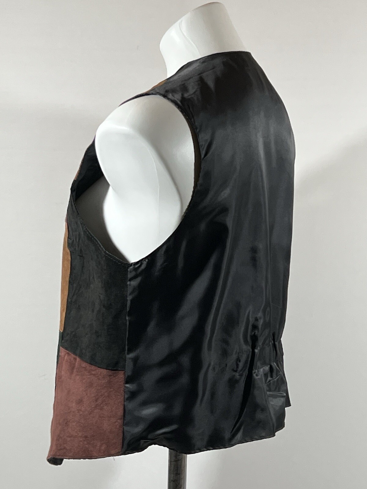 Suede Vest Womens Medium Patchwork Button Front W… - image 4