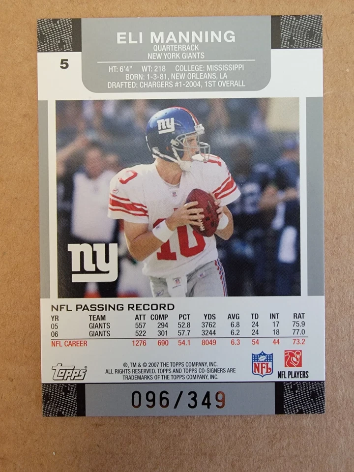 2007 Topps Co-Signers - Blue Changing Faces Gold #5 Eli Manning Steve Smith /349 - Image 3 of 3