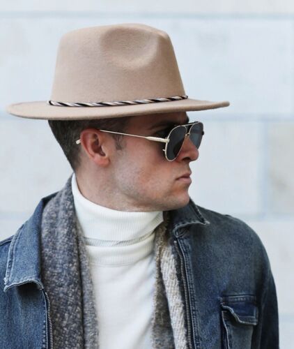 Fedora- Belt Band Men Women Felt Vintage Style Wide Brim Panama Cotton Blend New - Picture 3 of 3