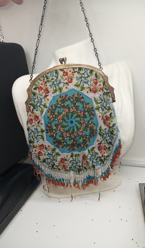 BEAUTIFUL STERLING Vintage Beaded Evening Bag/Purse sterling silver - Picture 2 of 12