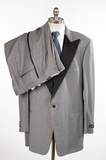 ERMENEGILDO ZEGNA Silver Wool Tuxedo Suit Regular Fit Single Button 54 L EU 64 