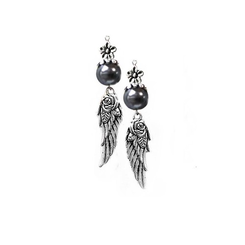Earrings angel wing charm, choose pearl or crystal, color and fittings - Picture 13 of 19