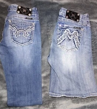 Miss Me designer jeans & shorts size 27 sequin & rhinestone embellish 2 pair EUC