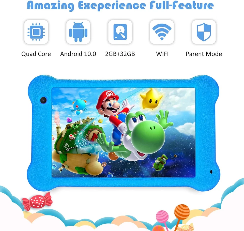 7 ZOLL KINDER TABLET WLAN WIFI FULL HD 2X KAMERA ANDROID LERN SPIELE JUNGE X66 - Bild 3 von 4