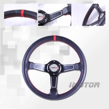 P.v.c. 350mm Blk Steering Wheel Wred Stitchwhite Lines3 Solid Blk Spoke P.v.c. 350mm Blk Steering Wheel Wred Stitchwhite Lines3 Solid Blk Spoke