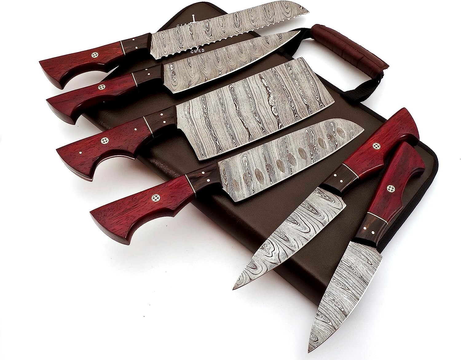 G30 Damascus Professional Kitchen Knives Set Red Patook & Wenge Wood