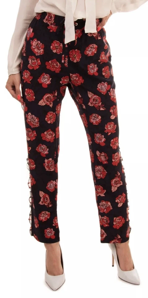 BNWT Markus Lupfer Black& Red Floral 100% Silk Trousers Size Large Leg 31” - Image 3 of 4