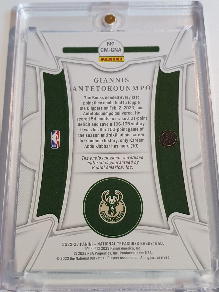 Camiseta deportiva 2022 National Treasures Giannis Antetokounmpo #parche/99 usada en juegos grandes Foto 4 de 4
