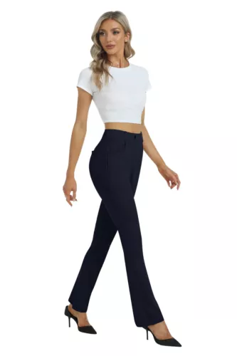 Women Bussiness Slacks Pant Soft Comfy Elastic Casual Stretch Bootcut Trousers - Picture 51 of 66