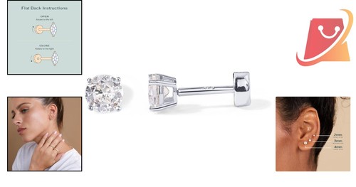 Cubic Zirconia Earrings 4mm Rhodium Plated Studs Flat Back Hypoallergenic Jew... - Picture 2 of 8