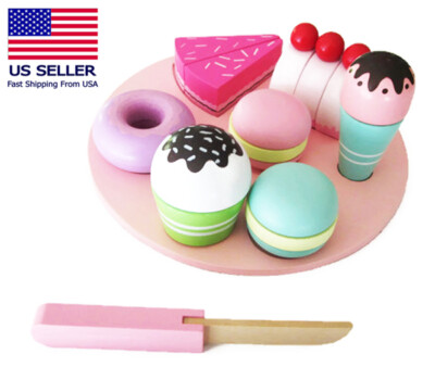 Montessori Wood Pretend Play Food Toy - Dessert & Cake for Children Tea Time Set