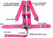 RJS RACING SFI 16.1 LATCH & LINK ROLL BAR MOUNT HARNESS HOT PINK 1127810