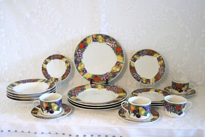 CORNUCOPIA CHINA ROPE EDGE MIXED FRUIT 20 Piece Set 5 Piece Place Setting Serv 4