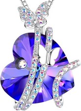 Dainty Deep Purple Butterfly Love Heart Pendant Necklaces W/ Birthstone Jewelry