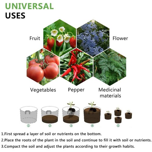 Large Garden Grow Bag Breathable Round Vegetable Grow Bags Nursery Pot w Handle - Picture 9 of 21
