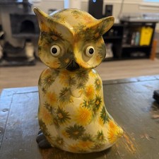 Vintage Owl Piggy Bank, Funky, flower Green  Yellow