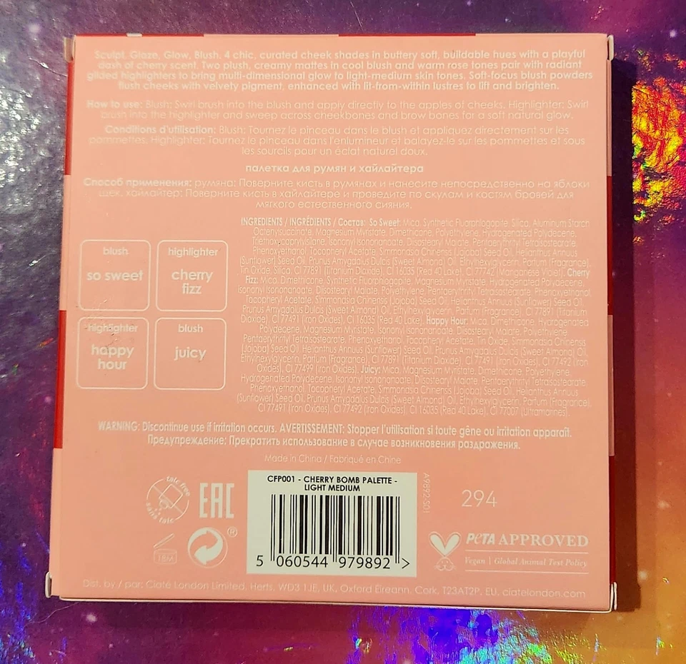 Ciate Cherry Bomb Blush & Highlighter Palette Light Medium 0.56 oz (Lot of 3) - Image 3 of 3