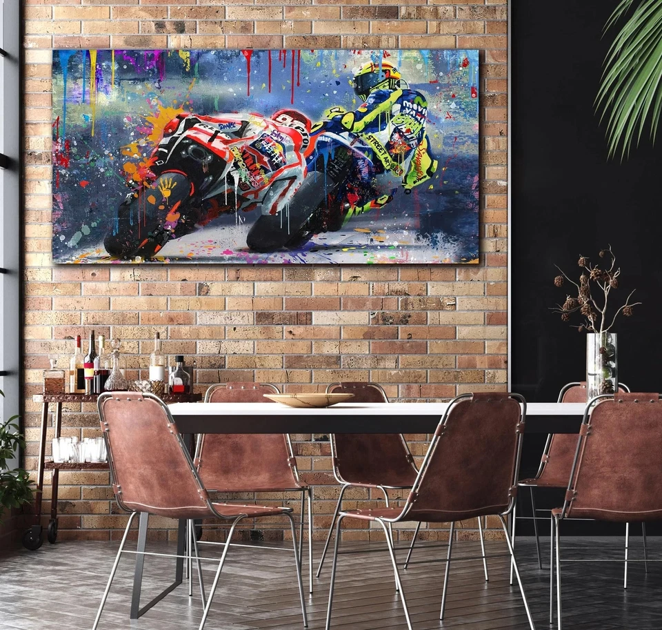 CANEITO Decoración de Pared de Motocicleta para Dormitorio de Niños, Graffiti Deportes Póster Lienzo... Foto 2 de 4