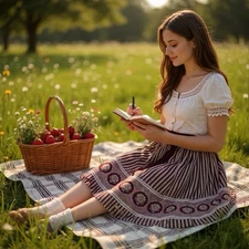 1970s Vintage Esme Long Pilgrims Rest Glass Beaded Gypsy Boho Folk Skirt