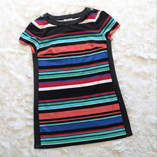 London Style Multicolor Striped Shift Dress Rainbow Mini Textured Vibrant Party