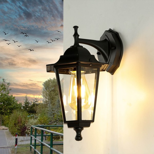AußEnleuchte Wand Terrasse IP44 Schwarz E27 Rustikal Aluminium Glas Wandlampe-image
