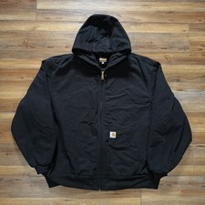 Carhartt Zip Up Black Hooded Canvas Workwear Jacket With Front Pockets Men s 3XL