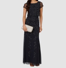 Papell Studio By Adrianna Papel Women's Blue Beaded Mesh Evening Dress Size 0