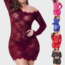 Plus Size Womens Sexy Lace Sheer Lingerie Nightdress Babydoll Thong Nightwear