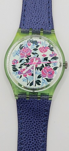 Swatch GG115 Mazzolino 1992 NOS – Green Purple Floral Swiss Made Unisex Watch - Picture 8 of 14
