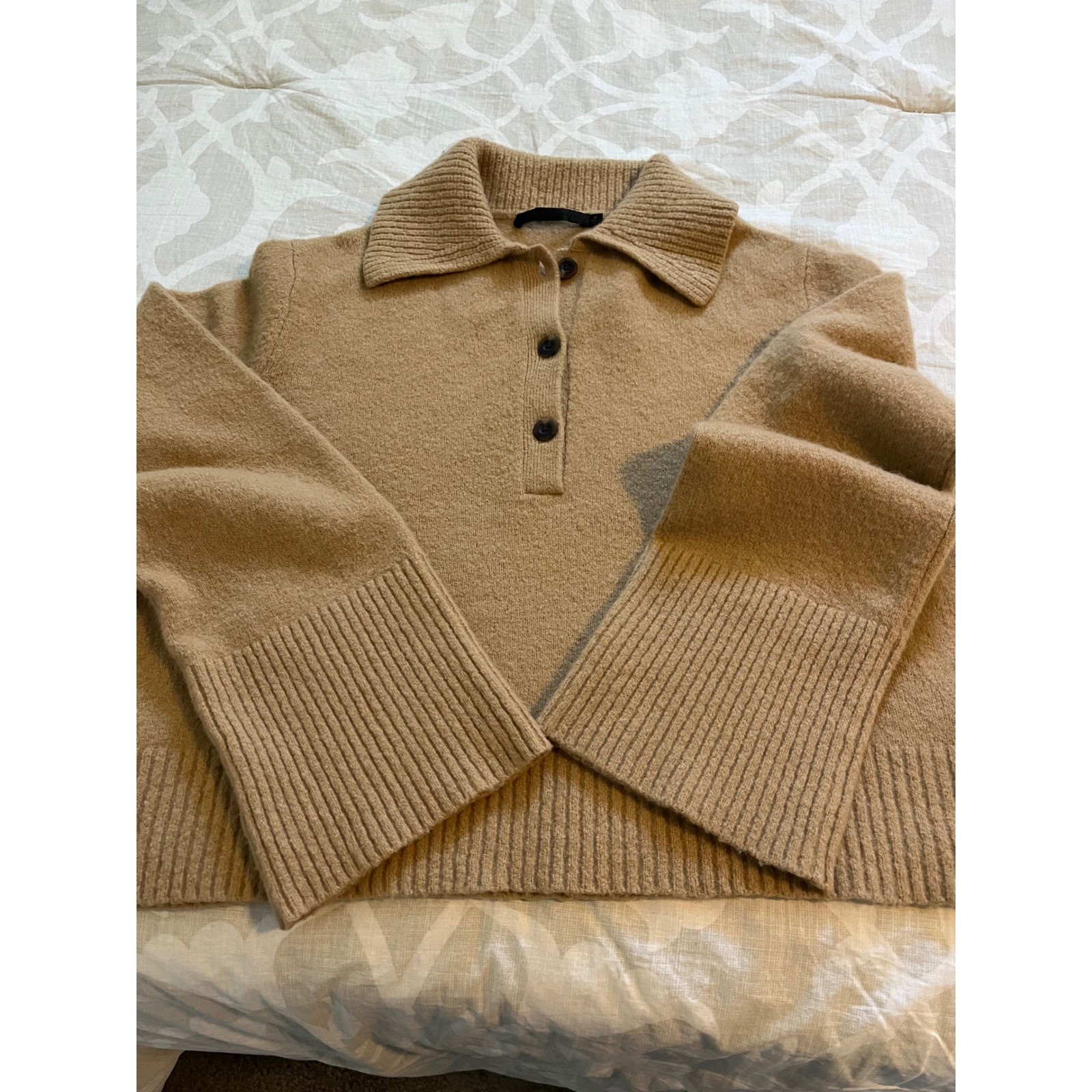Jenni Kayne Cashmere Stevie Polo sweater camel brown medium