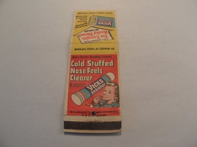 Vicks Inhaler Jaffrey NH 1940s Cold Stuffed Nose Advertising Matchbook