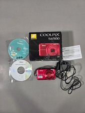 Nikon COOLPIX S6500 Red 16MP 12x Zoom Tested Working w/ Battery SD Card Charger