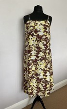 M&S New Yellow Brown Ikat Print Cami Midi Dress Summer Slip - Size 14