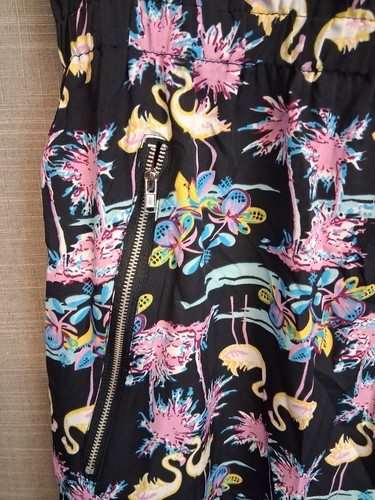 Iska Flamingo Sleeveless Shift Dress Size 12 Black Zip Pockets Lightweight - Picture 5 of 13