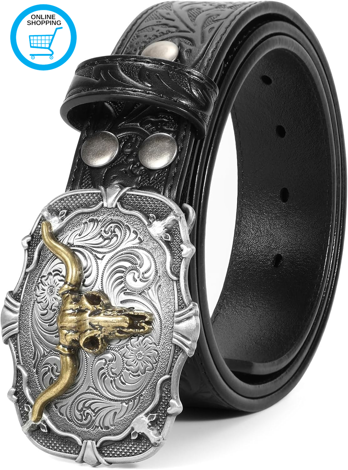 Western Leather Buckle Belt for Men Women Cowboy Cowgirl Mens Leather Belt for J