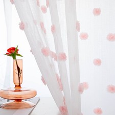 Pom Pom Sheer Curtains for Girls' Bedroom  Nursery - Pink, 72 Inch Long, 2 P...
