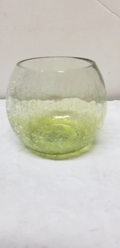 PIER 1 GREEN CRACKLE GLASS CANDLE  HOLDER 3 1/2"