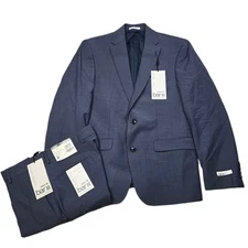 Bar III Slim Fit Suit Mens 38S 2 Piece Pants 30x30 Solid Blue Stretch Wool NEW